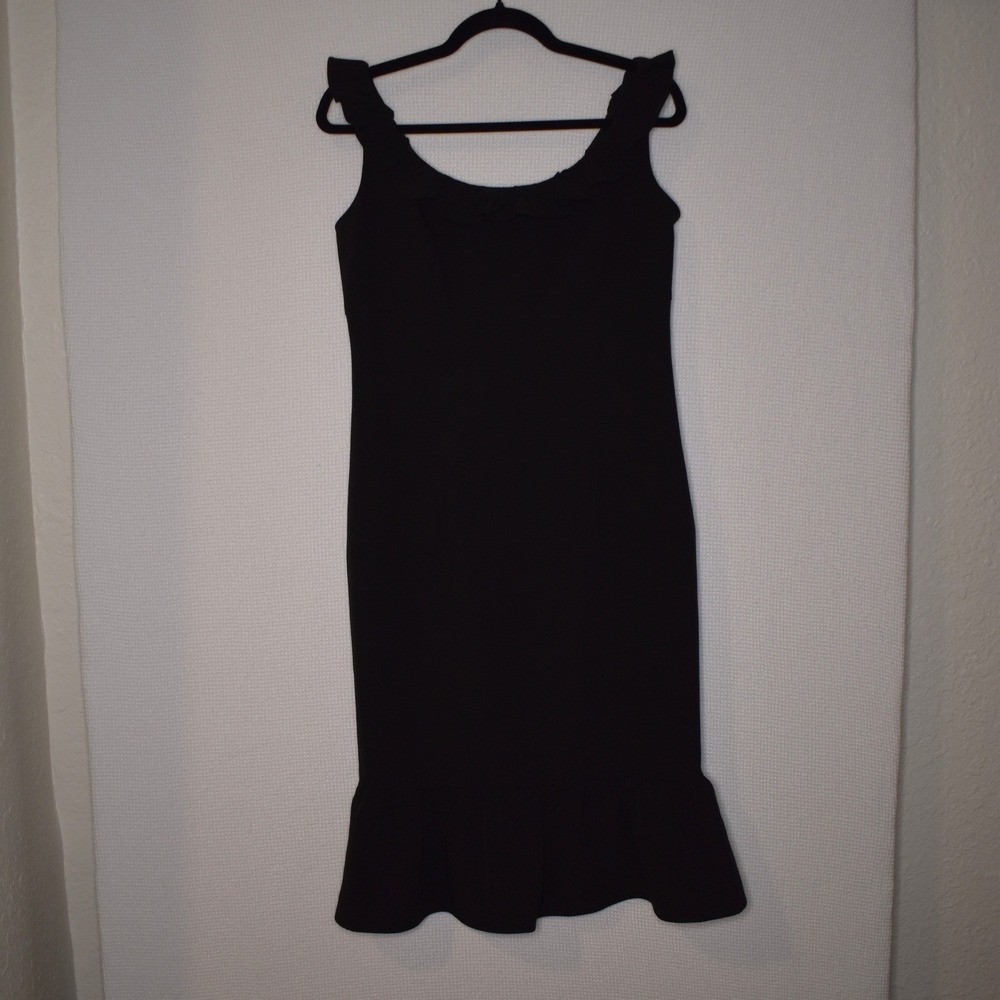 Nanette Lepore Black Ruffle Neck Sheath Dress Size 6 Sleeveless Cocktail Dress